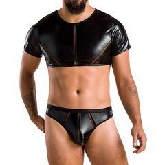 Комплект чоловічої білизни під латекс Passion 057 SET PETER XXL/XXXL Black, кроп-топ, стринги 105612 фото
