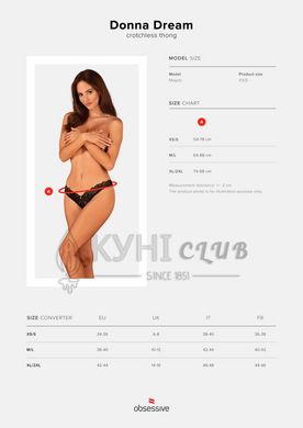 Кружевные стринги Obsessive Donna Dream crotchless thong XL/2XL Black, открытый доступ 106646 фото