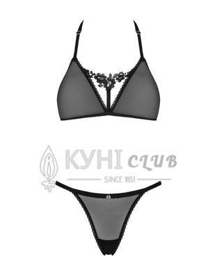 Полупрозрачный комплект Obsessive Celia Noir 2-pcs set XS/S, бюстгальтер, стринги 105840 фото