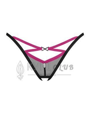 Трусики-стринги Obsessive Novenes crotchless thong, XS/S, сетка, стрепы, украшение со стразами, откр 109677 фото