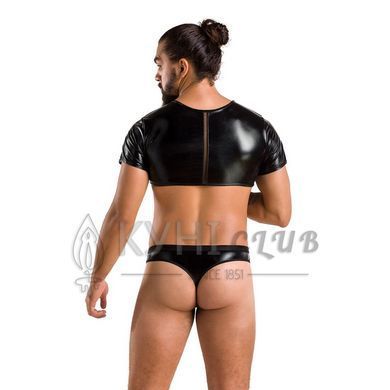 Комплект чоловічої білизни під латекс Passion 057 SET PETER XXL/XXXL Black, кроп-топ, стринги 105612 фото