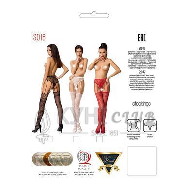 Сітчасті панчохи-стокінги Passion S016 One Size, Red, імітація ажурного пояса з гартерами 100801 фото