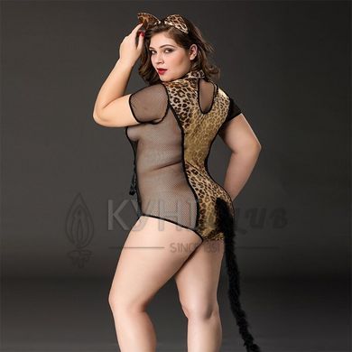 Еротичний костюм кішечки JSY &laquo;Імператриця Кітті&raquo; Plus Size, Black, боді, шнурівка, хвіст, вушка 106406 фото