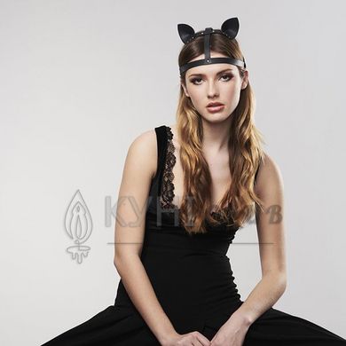 Маска кішечки Bijoux Indiscrets MAZE - Cat Ears Headpiece Black, екошкіра 108841 фото