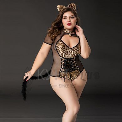 Еротичний костюм кішечки JSY &laquo;Імператриця Кітті&raquo; Plus Size, Black, боді, шнурівка, хвіст, вушка 106406 фото