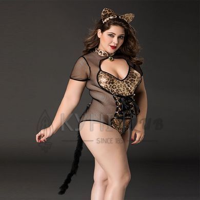 Еротичний костюм кішечки JSY &laquo;Імператриця Кітті&raquo; Plus Size, Black, боді, шнурівка, хвіст, вушка 106406 фото