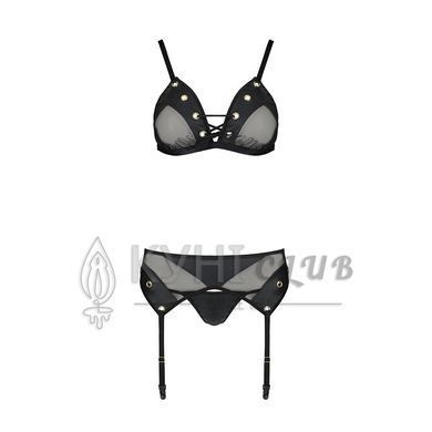 Комплект білизни Passion NESSY SET L/XL black, бюстгальтер, пояс для панчіх, стрінги 106327 фото