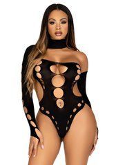 Бесшовное боди на одно плечо Leg Avenue Seamless thong back bodysuit, One Size, черное 107117 фото