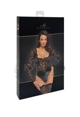 Боди Noir Handmade F296 Psyche, XL, кружево, длинный рукав, низ под латекс, с доступом 108214 фото