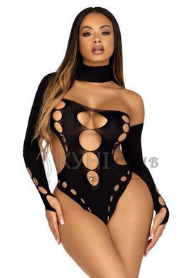 Бесшовное боди на одно плечо Leg Avenue Seamless thong back bodysuit, One Size, черное 107117 фото