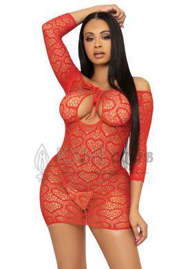Сукня-сітка з сердечками Leg Avenue Heart net mini dress Red, зав&rsquo;язки, відкриті плечі, one size 105859 фото