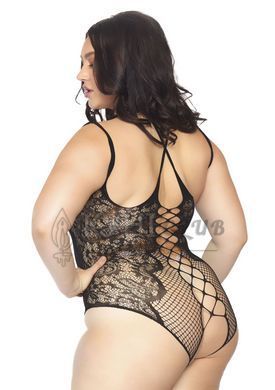 Тедді з відкритим доступом Leg Avenue Net lace crotchless teddy 1X&ndash;2X Black, шнурівка на спині 106597 фото