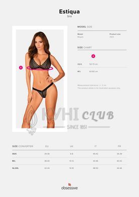 Кружевной бюстгальтер с треугольной чашкой Obsessive Estiqua bra M/L, черный, широкие лямки 105243 фото