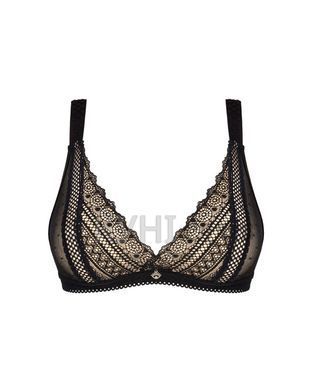 Кружевной бюстгальтер с треугольной чашкой Obsessive Estiqua bra M/L, черный, широкие лямки 105243 фото