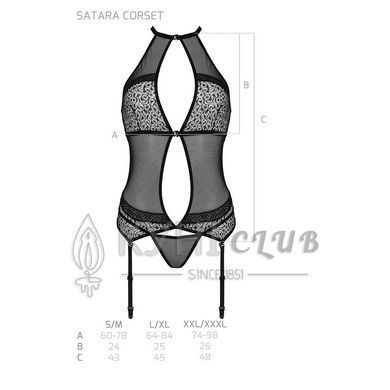 Корсет з пажами Passion SATARA CORSET L/XL black, стрінги, мереживо, застібки спереду та ззаду 106345 фото