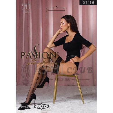 Чулки Passion ST118 1/2 черные, на ажурной силиконовой резинке, с боковым вертикальным рисунком 103674 фото