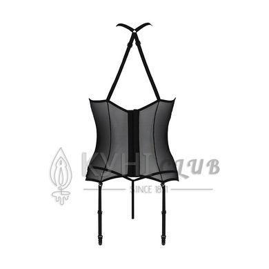 Корсет з пажами Passion SATARA CORSET L/XL black, стрінги, мереживо, застібки спереду та ззаду 106345 фото