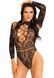 Боді Leg Avenue High neck lace bodysuit, One Size, чорне, довгий рукав, стрінги, квітковий малюнок 110115 фото 1