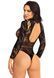 Боді Leg Avenue High neck lace bodysuit, One Size, чорне, довгий рукав, стрінги, квітковий малюнок 110115 фото 3