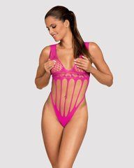 Сітчастий бодістокінг із поздовжніми вирізами Obsessive B121 teddy S/M/L, рожевий 105193 фото
