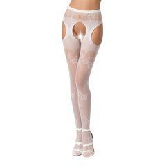 Сексуальні колготки-бодістокінги Passion S022 One Size, White, імітація панчіх і пояса з гартерами 100820 фото