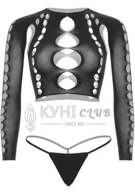 Комплект бесшовного белья Leg Avenue Long sleeve crop top & string Black, One Size, топ, стринги 107118 фото