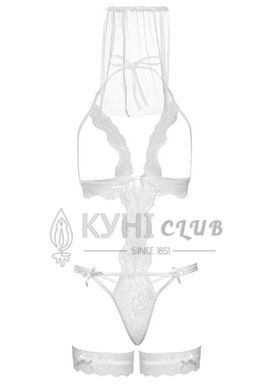 Костюм невесты Leg Avenue G-string teddy, veil & garter One size White, с открытой грудью 106598 фото