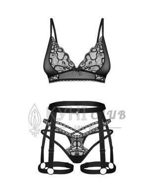 Комплект Obsessive Blomentis 3-pcs set, M/L, м&rsquo;який ліф, стрінги зі стрепами, пояс із гартерами 109964 фото