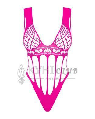 Сітчастий бодістокінг із поздовжніми вирізами Obsessive B121 teddy S/M/L, рожевий 105193 фото