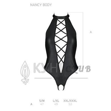 Боди из эко-кожи с имитацией шнуровки и открытым доступом Nancy Body black L/XL - Passion 102956 фото