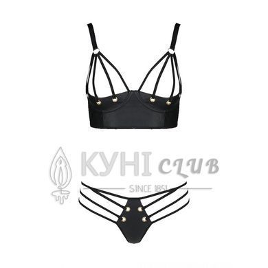 Комплект з екошкіри Passion MALWIA BIKINI 6XL/7XL black, з люверсами та ремінцями, бра, трусики 105018 фото
