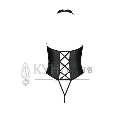Боди из эко-кожи с имитацией шнуровки и открытым доступом Nancy Body black L/XL - Passion 102956 фото