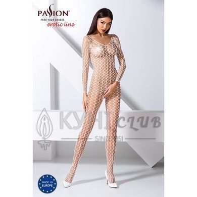 Бодістокінг Passion BS068 white, комбінезон, велика сітка, довгий рукав 109084 фото