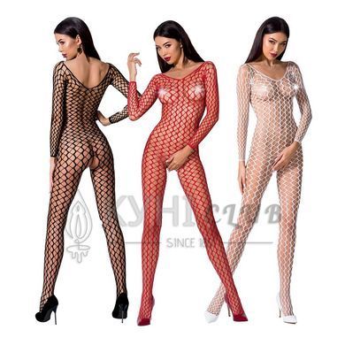Бодістокінг Passion BS068 white, комбінезон, велика сітка, довгий рукав 109084 фото