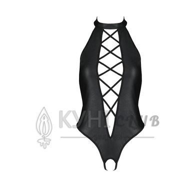 Боди из эко-кожи с имитацией шнуровки и открытым доступом Nancy Body black L/XL - Passion 102956 фото