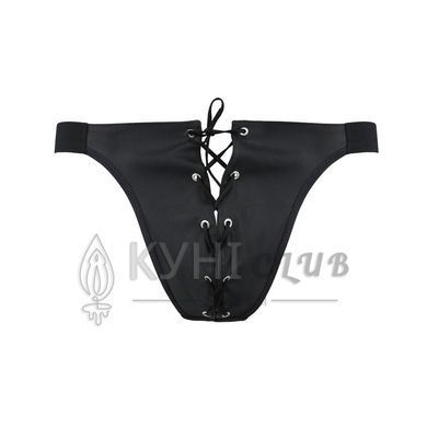 Чоловічі сліпи на шнурівці Passion 044 SLIP BEN S/M Black, екошкіра, люверси 105581 фото