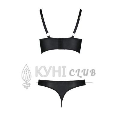 Комплект з екошкіри Passion MALWIA BIKINI 6XL/7XL black, з люверсами та ремінцями, бра, трусики 105018 фото