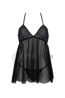 Пеньюар Passion KERRIA CHEMISE black, L/XL, кружевной верх, трусики в комплекте 108510 фото
