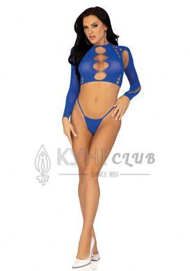 Комплект Leg Avenue Long sleeve crop top & string Royal Blue One Size, топ, стрінги 107119 фото
