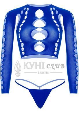 Комплект Leg Avenue Long sleeve crop top & string Royal Blue One Size, топ, стрінги 107119 фото