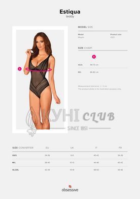 Кружевное боди с декольте Obsessive Estiqua teddy M/L, черное, широкие лямки 105244 фото