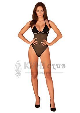 Прозрачное боди Obsessive Selinne teddy XS/S Black, мелкая сетка, двойные бретели 106666 фото