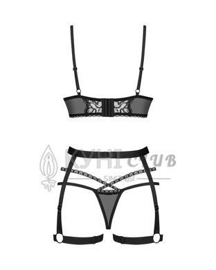 Комплект Obsessive Blomentis 3-pcs set, XL/2XL, мягкий лиф, стринги со стрепами, пояс с гартерами 109965 фото