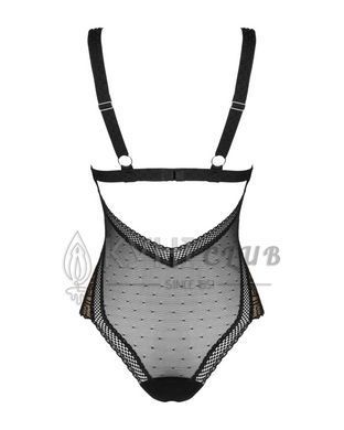 Кружевное боди с декольте Obsessive Estiqua teddy M/L, черное, широкие лямки 105244 фото