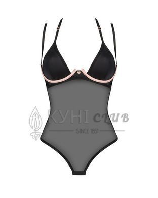 Прозрачное боди Obsessive Selinne teddy XS/S Black, мелкая сетка, двойные бретели 106666 фото