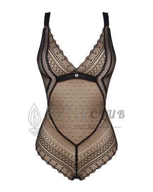 Кружевное боди с декольте Obsessive Estiqua teddy M/L, черное, широкие лямки 105244 фото