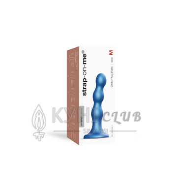 Насадка для страпона Strap-On-Me Dildo Plug Balls Blue Metallic M, Блакитний 105793 фото