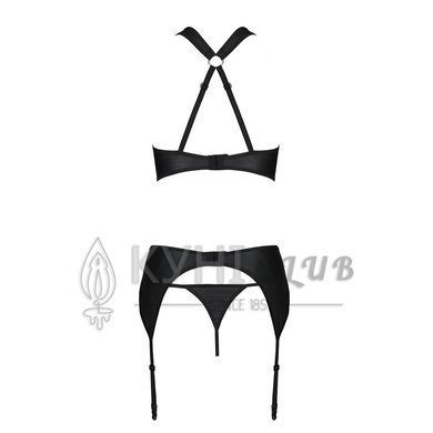 Сетчатый набор: бюстгальтер с халтером, трусики и пояс для чулок Amanda Set black L/XL - Passion 102907 фото