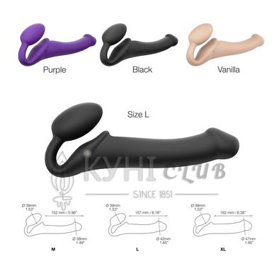 Безремневой страпон с вибрацией Strap-On-Me Vibrating Black L, диаметр 3,7см, пульт ДУ, регулируемый 100156 фото