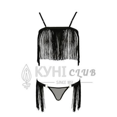 Комплект белья KASSANDRA SET OpenBra black L/XL - Passion Exclusive: лиф из бахромы, трусики-юбка 109126 фото